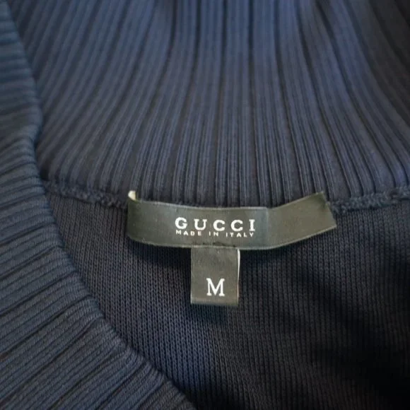 GUCCI TOM FORD OFF-SHOULDER BAMBOO TASSEL DRESS NAVY PLEATED MESH SIZE MEDIUM - Picture 8 of 8